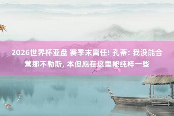 2026世界杯亚盘 赛季末离任! 孔蒂: 我没能合营那不勒斯， 本但愿在这里能纯粹一些