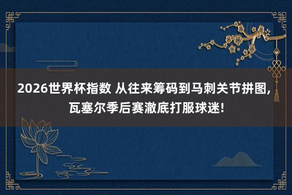 2026世界杯指数 从往来筹码到马刺关节拼图, 瓦塞尔季后赛澈底打服球迷!