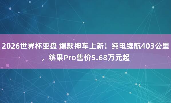 2026世界杯亚盘 爆款神车上新!纯电续航403公里,缤果Pro售价5.68万元起
