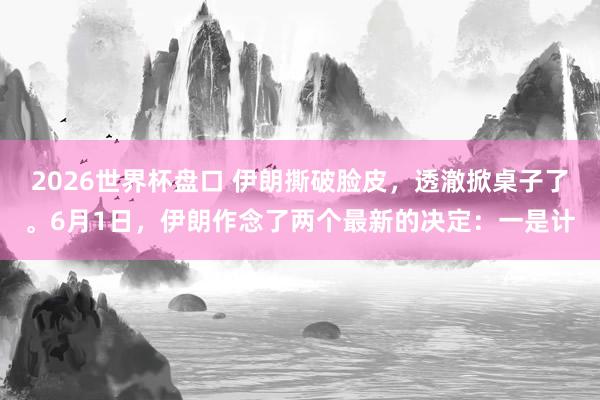 2026世界杯盘口 伊朗撕破脸皮,透澈掀桌子了。6月1日,伊朗作念了两个最新的决定:一是计